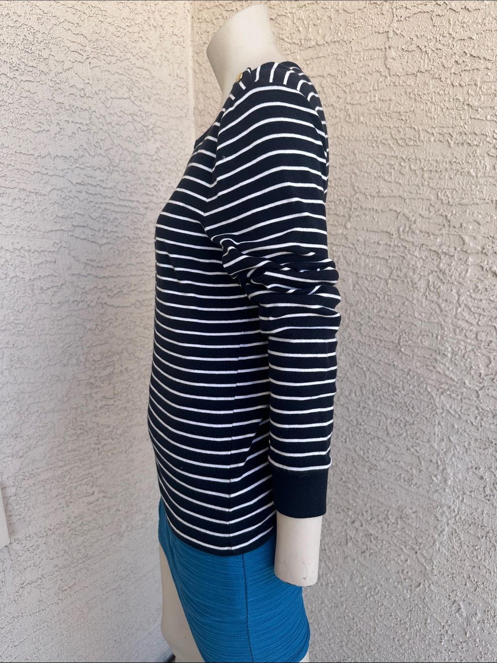Navy & White Striped Long-Sleeve Top with Shoulder Buttons - Picture 3 of 9